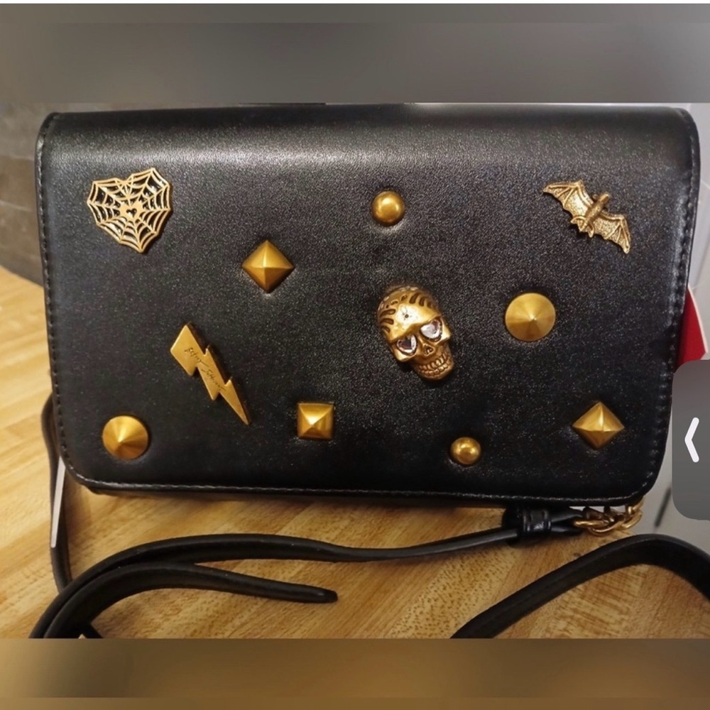 Betsy Johnson Black Studded Crossbody Bag with Gold Accent Hardware